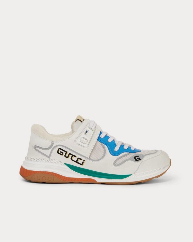Baskets basses blanches en cuir et maille vieillies Gucci Ultrapace