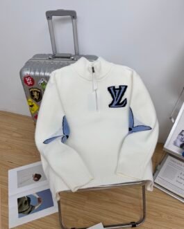 Pull Louis Vuitton Col Zippé Monogram Gris, Blanc et Bleu