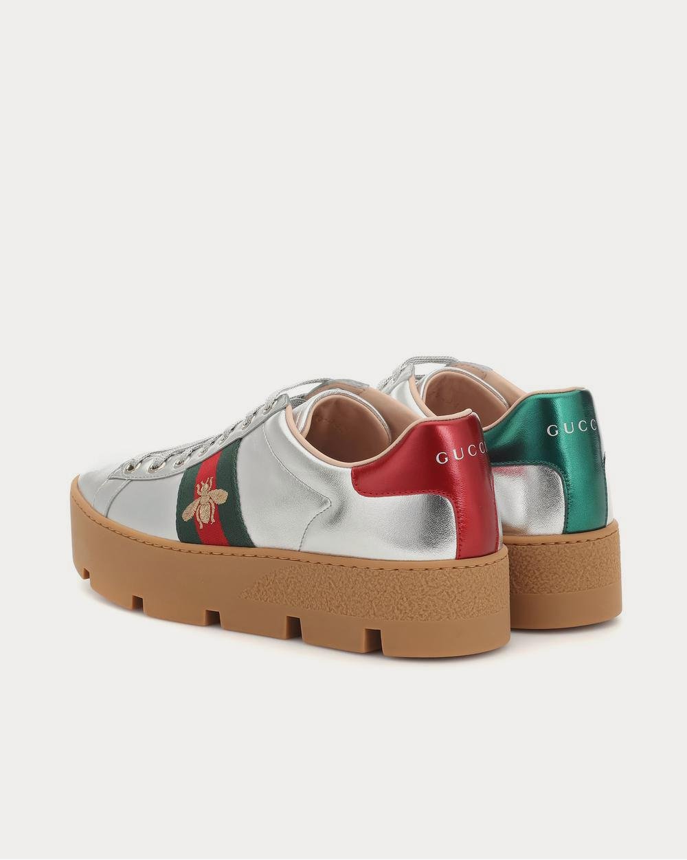Baskets basses argentées à plateforme en cuir Gucci Ace – Image 3