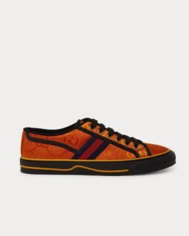 Baskets basses orange en toile ECONYL monogrammée Gucci Off the Grid avec bordure en sangle