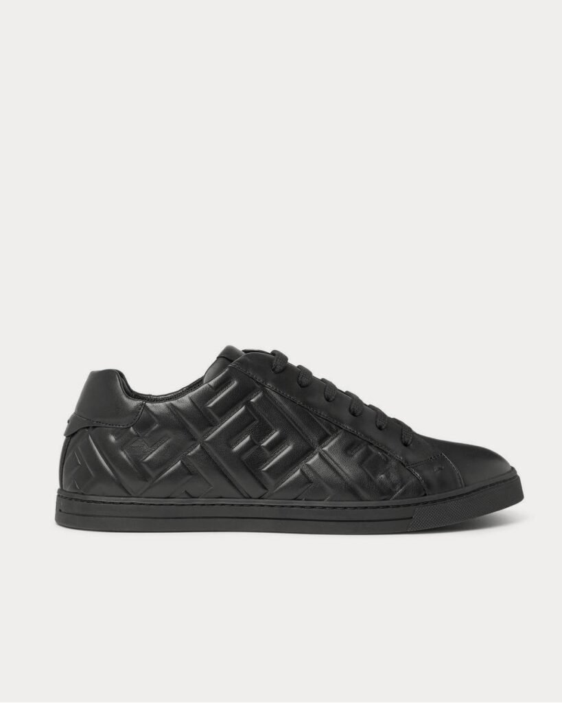 Baskets basses noires en cuir avec logo Fendi