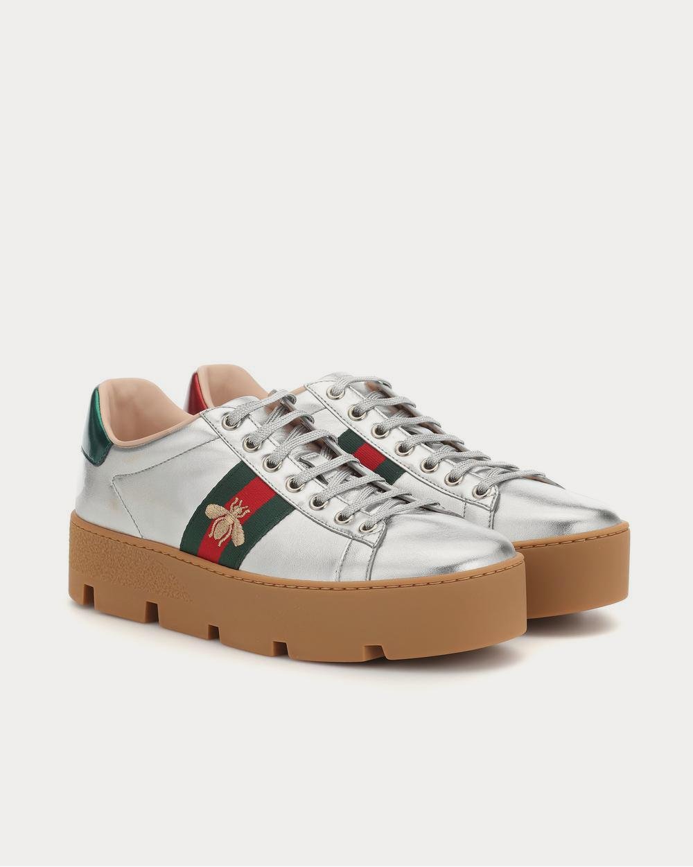 Baskets basses argentées à plateforme en cuir Gucci Ace – Image 2
