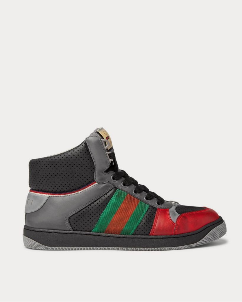 Baskets montantes noires en cuir vieilli à finitions en toile Gucci Screener