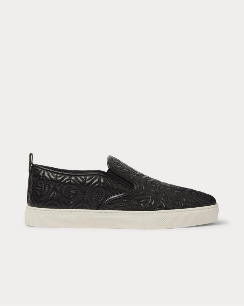 Baskets à enfiler noires en cuir matelassé Gucci Dublin