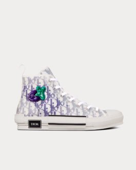 Baskets montantes Dior Oblique blanches et violettes avec patchs brodés Dior x Kenny Scharf B23