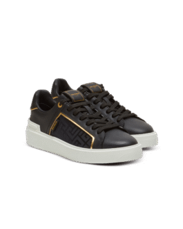 BALMAIN || Baskets B-Court bicolores en nylon et cuir monogrammés
