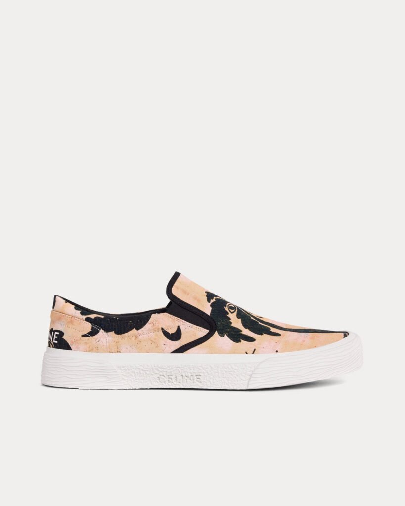 Baskets à enfiler en toile imprimée « Lost Paradise » beige/noir Celine Elliot