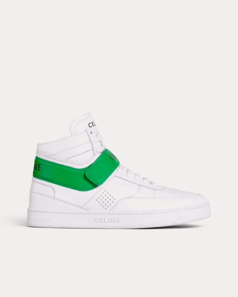 Baskets montantes Céline CT-03 en cuir de veau blanc optique / vert
