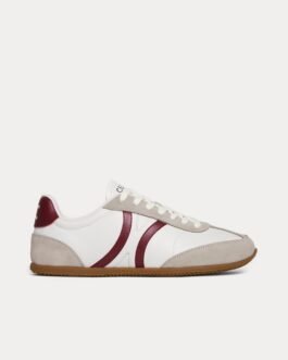 Baskets basses Celine Jogger en cuir de veau suédé signature Triomphe, blanc optique / bordeaux / gris foncé