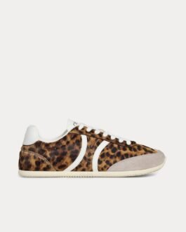 Baskets basses Celine Jogger en cuir de veau poilu imprimé léopard marron/beige/gris/blanc optique
