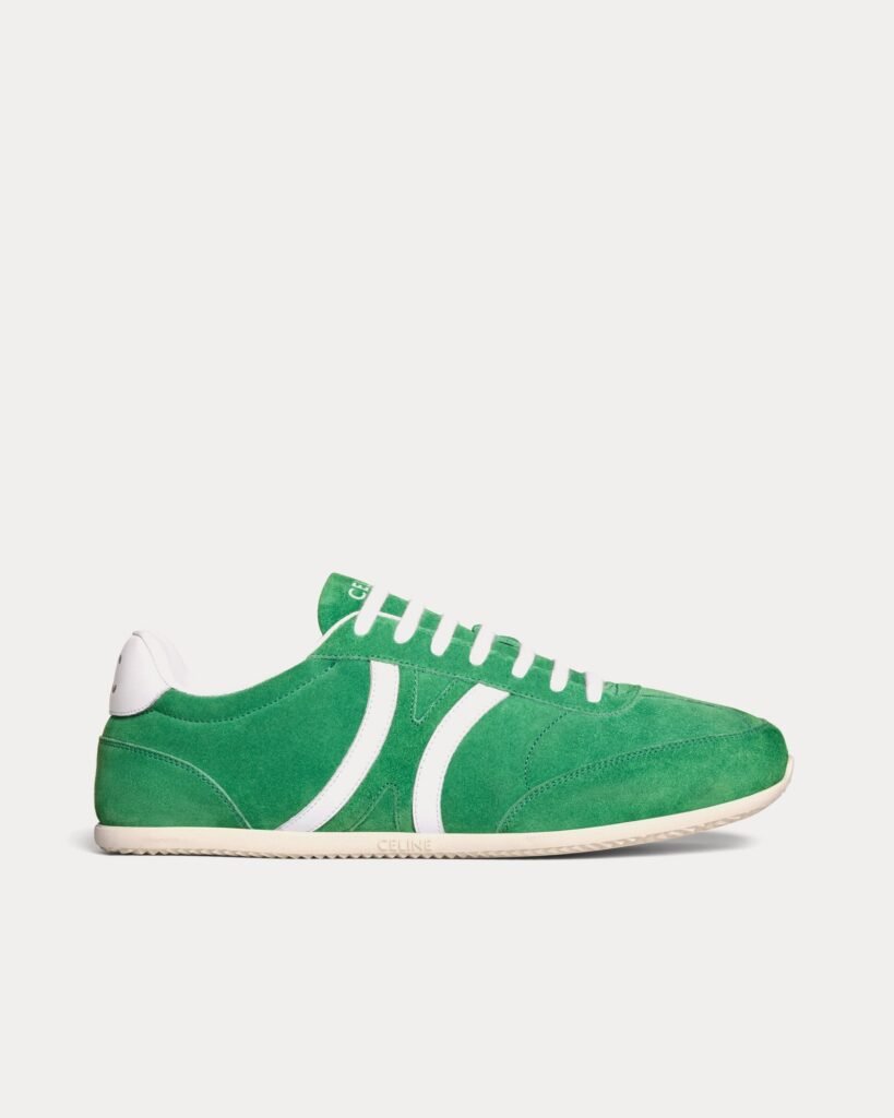 Baskets basses Celine Jogger avec signature Triomphe en cuir de veau suédé vert/blanc optique