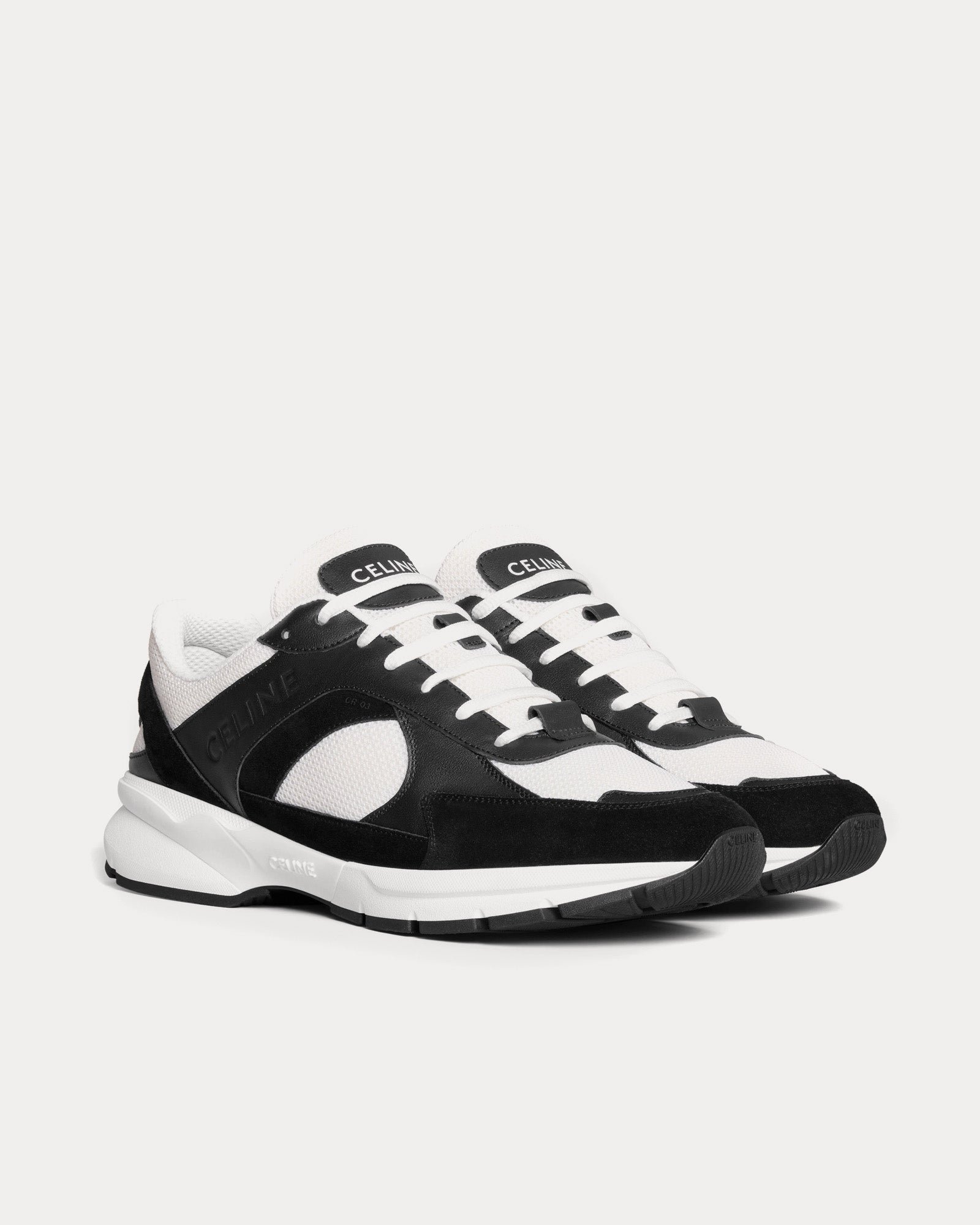 Baskets basses Celine CR-03 Runner en mesh, daim et cuir de veau noir/blanc optique – Image 2
