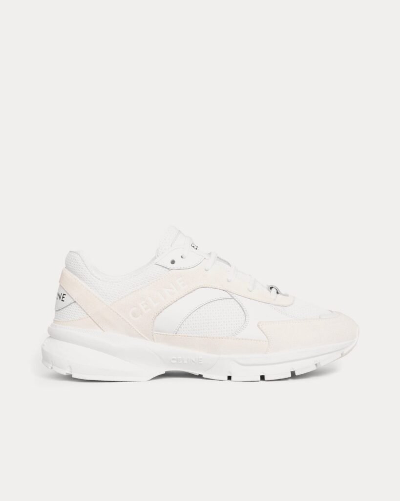 Baskets basses Céline CR-03 Runner en mesh, daim et cuir de veau blanc optique