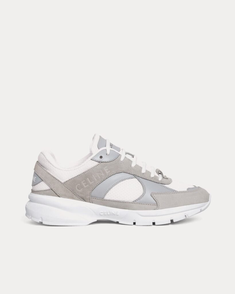 Baskets basses Celine CR-03 Runner en mesh, daim et cuir de veau gris/blanc optique