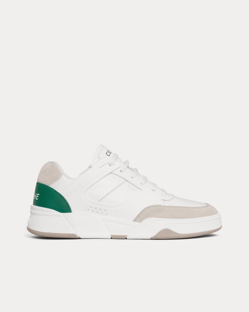 Baskets basses Céline CT-07 en cuir de veau gris/blanc optique/vert