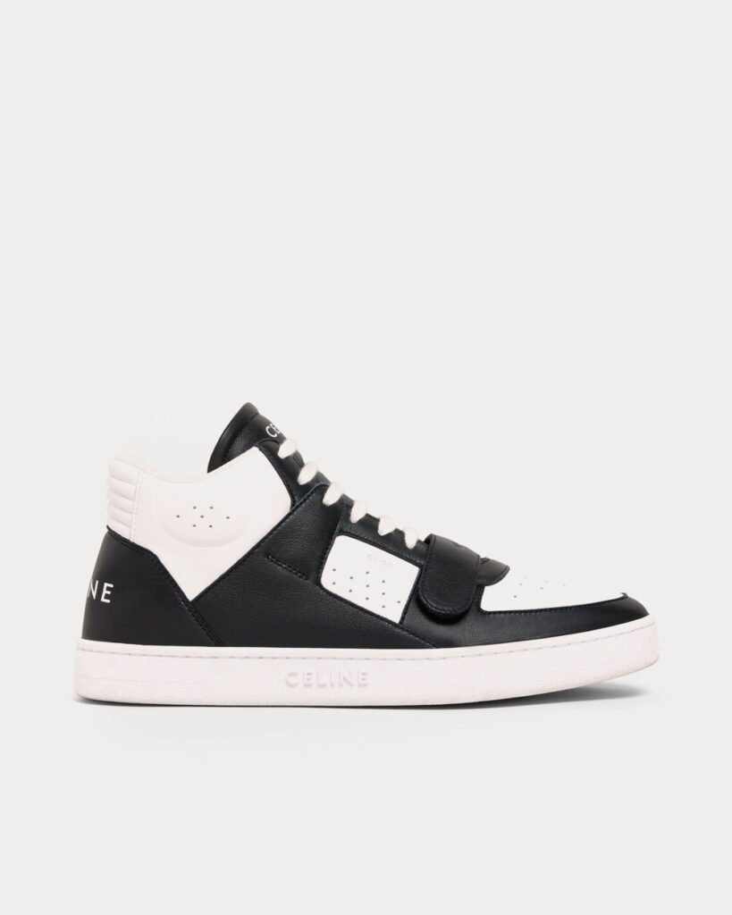 Baskets montantes Céline CT-02 Mid Scratch en cuir de veau blanc/noir