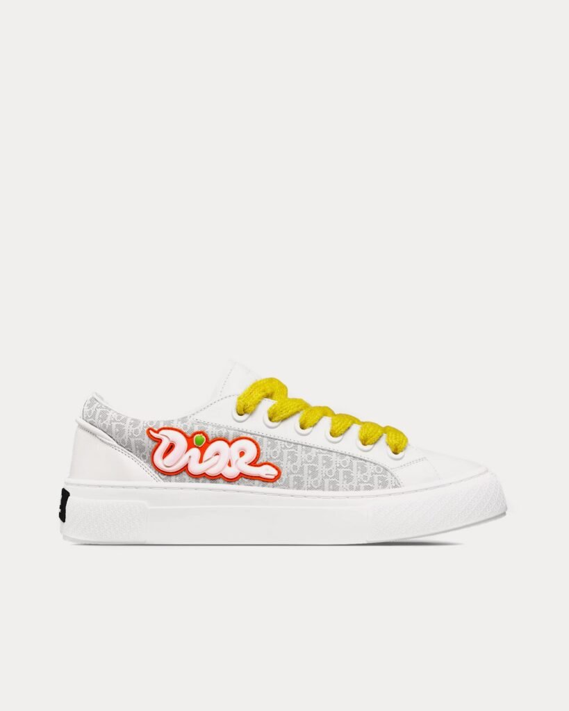Baskets basses Dior x Kaws B33 en cuir de veau et toile Dior Oblique blanc/gris