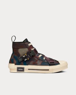 Baskets montantes en jacquard camouflage marron Dior x Peter Doig B23