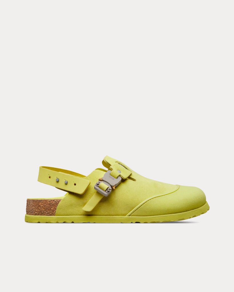 Mules Dior x Birkenstock Tokio en cuir de veau nubuck jaune pastel