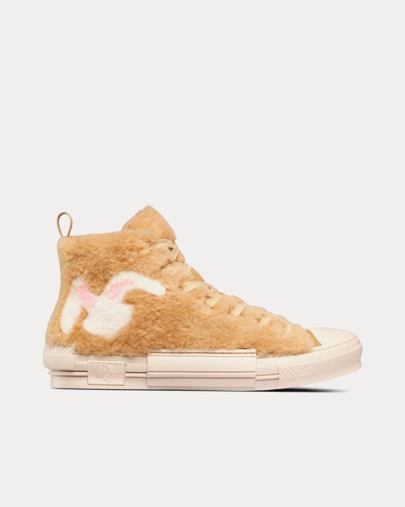 Baskets montantes Dior x ERL B23 en peau lainée beige à motif lapin