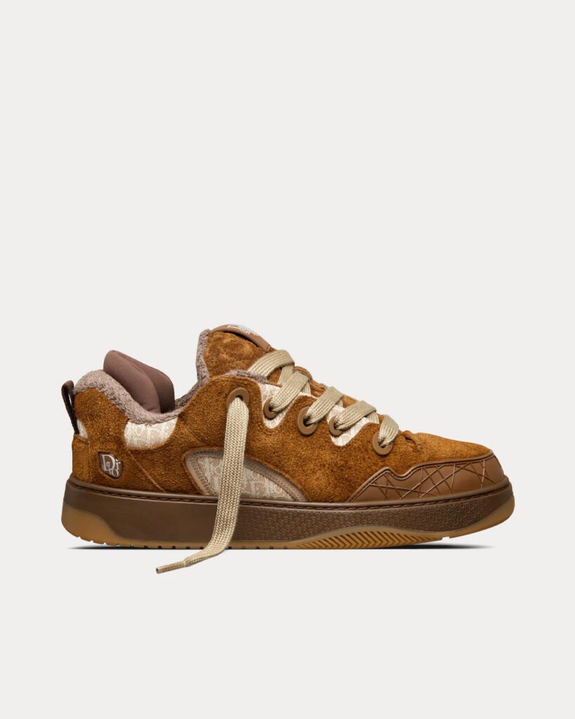 Baskets basses Dior x ERL B9S Skater en daim marron et jacquard Dior Oblique marron et beige