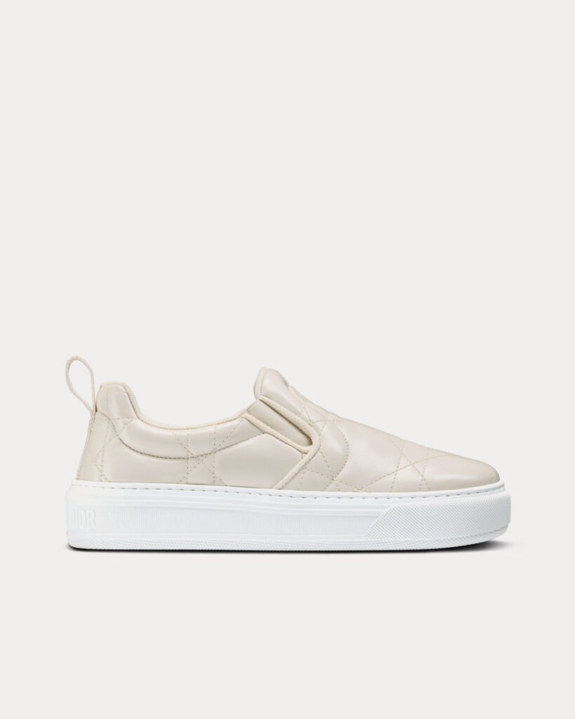 Baskets Dior Solar blanches matelassées en cuir de veau Cannage