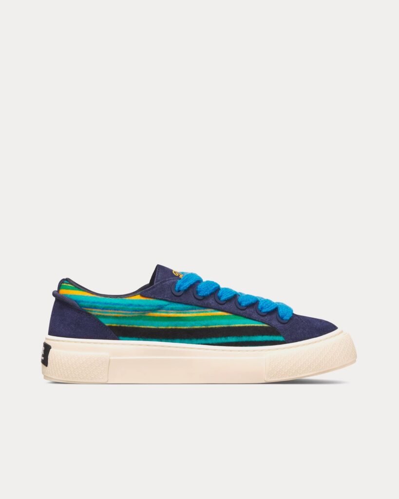 Baskets basses Dior Tears B33 en mohair multicolore bleu et daim bleu marine