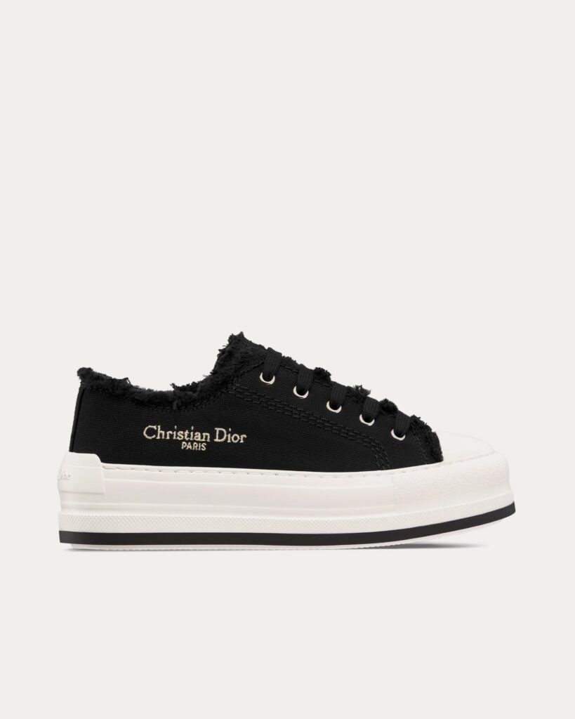 Baskets basses Dior Dioriviera Walk'n'Dior Platform noires en toile de coton brodée et frangée
