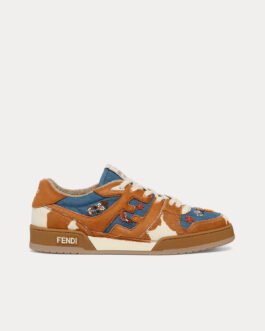 Baskets basses Fendi Match en denim et cuir de vache marron/bleu