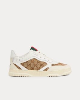 Baskets basses blanches Gucci Re-Web en cuir et toile GG originale