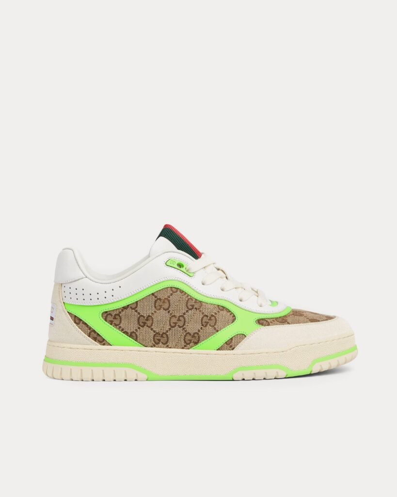 Baskets basses Gucci Re-Web en cuir et toile GG originales blanches/vertes