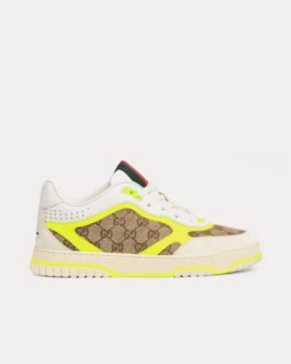Baskets basses Gucci Re-Web en cuir et toile GG originales blanches/jaunes
