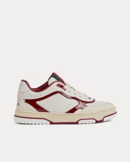 Baskets basses Gucci Re-Web en cuir verni blanc/rouge
