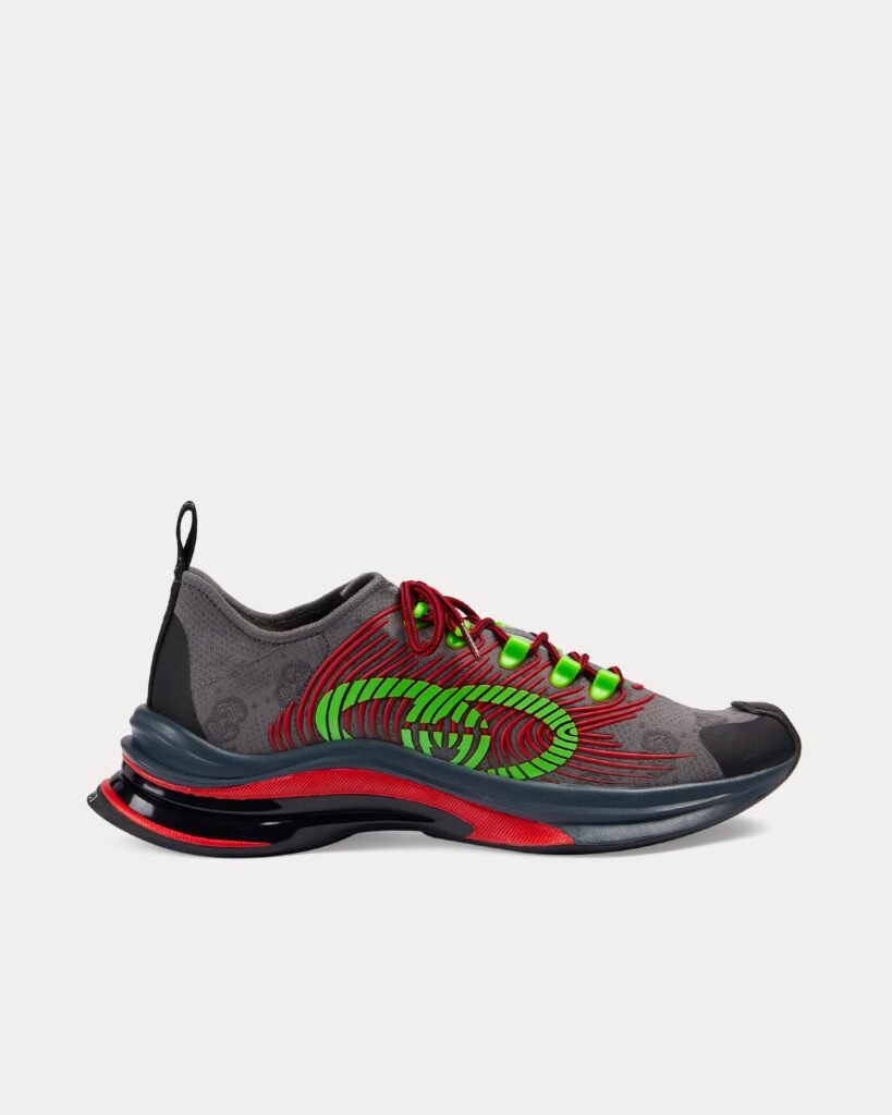 Baskets basses Gucci Run en tissu technique gris/vert