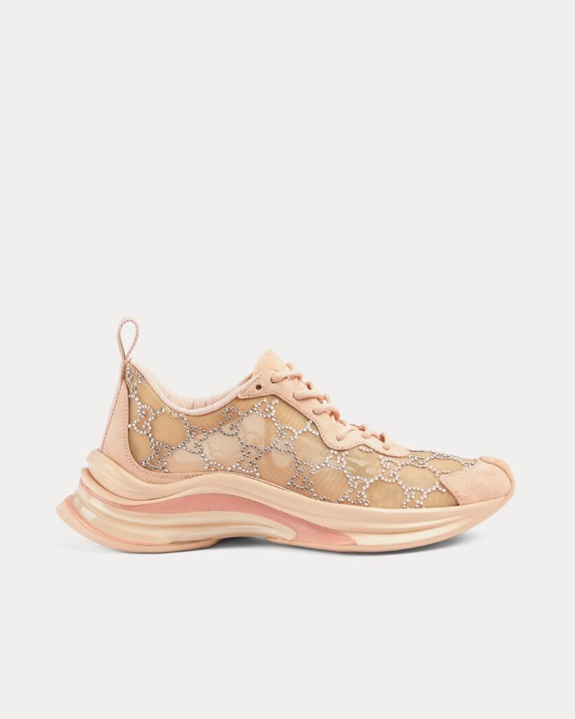 Baskets basses Gucci Run GG Crystal Mesh roses