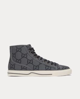 Baskets montantes Gucci Tennis 1977 GG en polyester recyclé gris foncé/noir