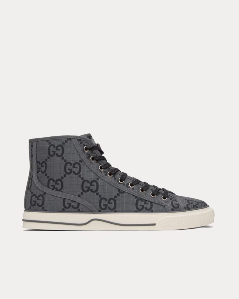 Baskets montantes Gucci Tennis 1977 GG en polyester recyclé gris foncé/noir
