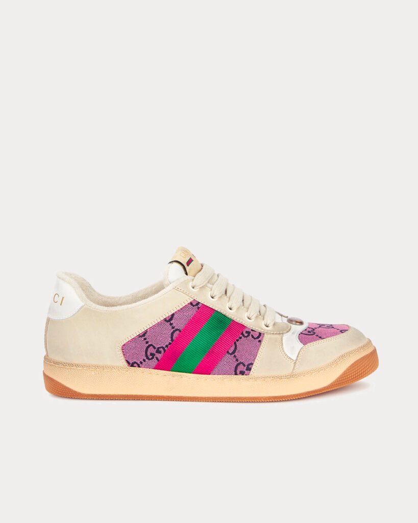 Baskets basses Gucci Screener GG à empiècements crème/rose