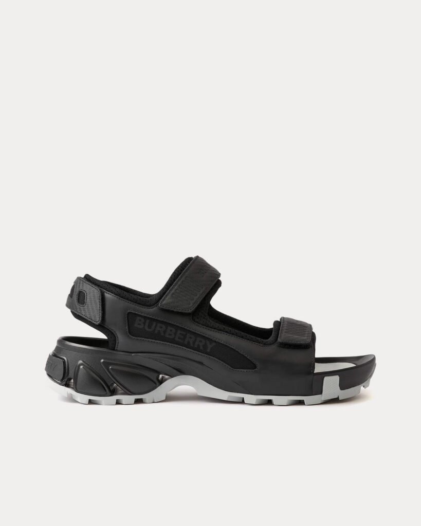 Sandales noires en cuir et nylon à imprimé logo Burberry Arthur