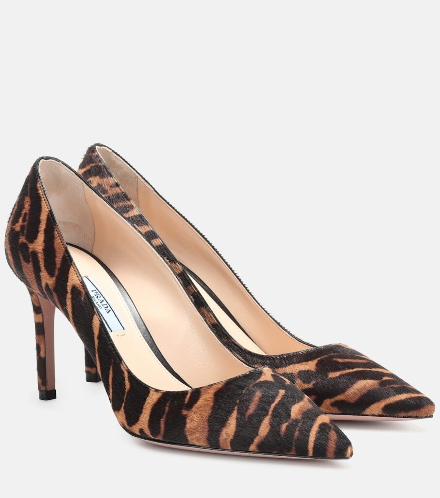 Escarpins Prada en cuir à rayures tigre, talons aiguilles