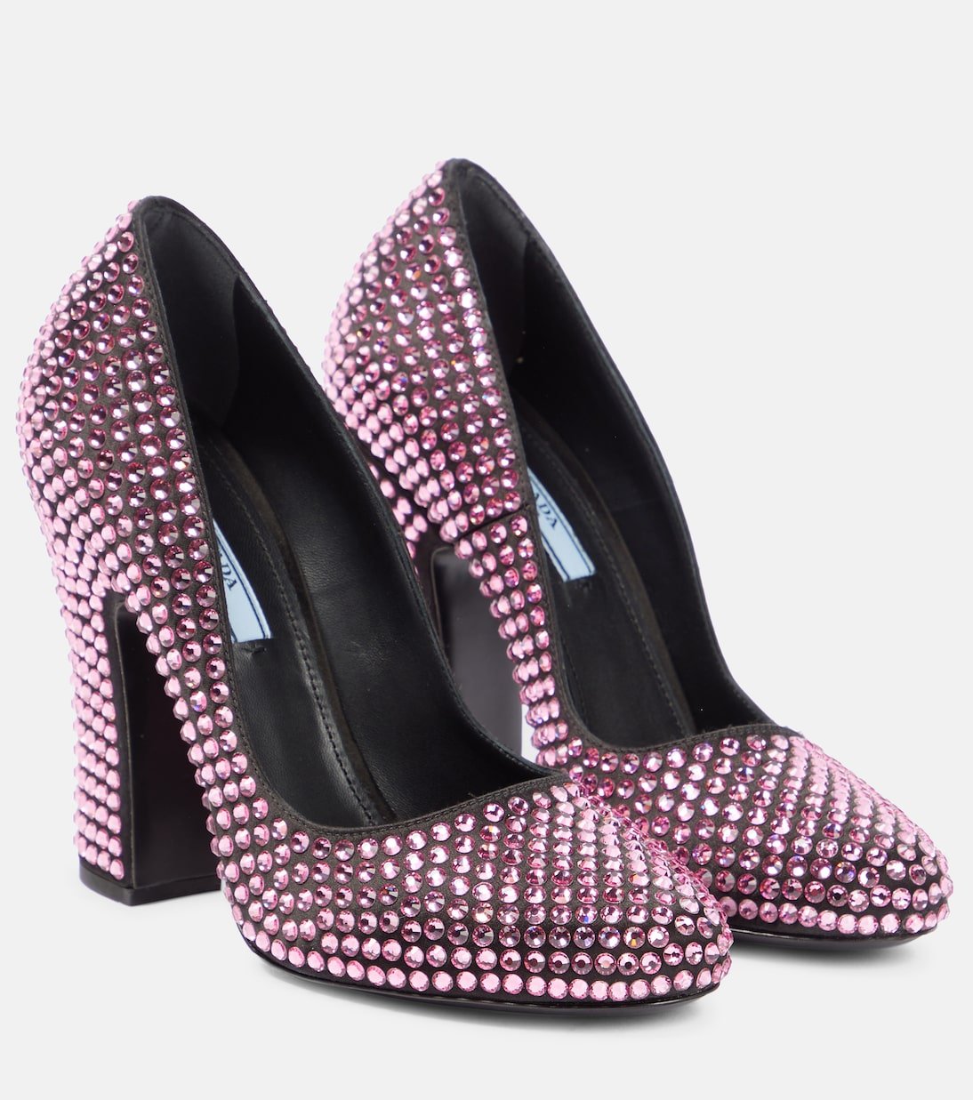 Escarpins Prada Rosa en satin noir avec cristaux scintillants pour soirées élégantes