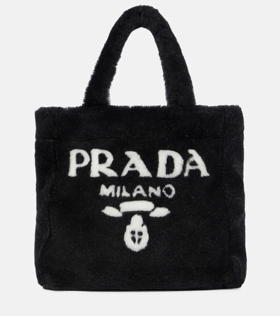 Sac Cabas Prada en Shearling à Logo Intarsia