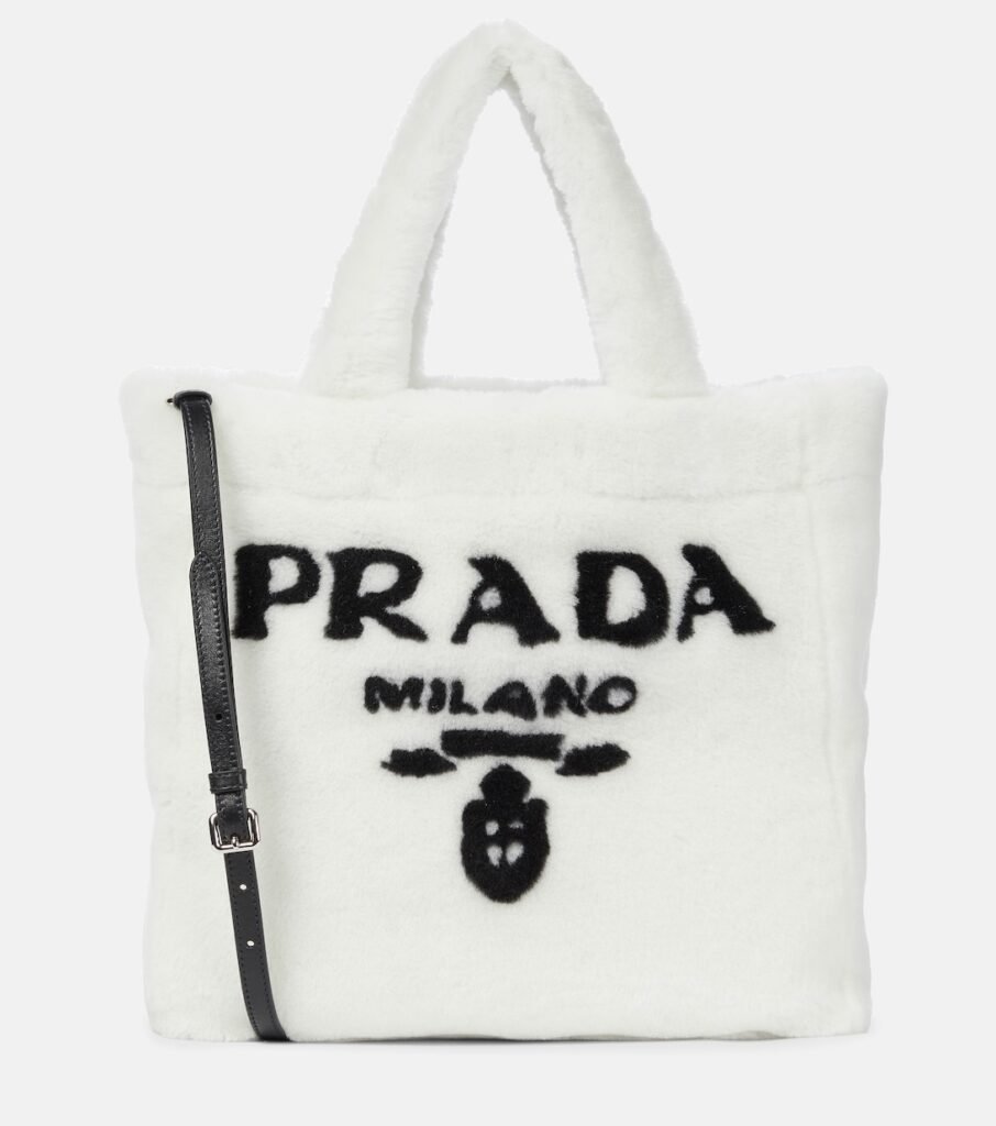 Cabas à logo en shearling