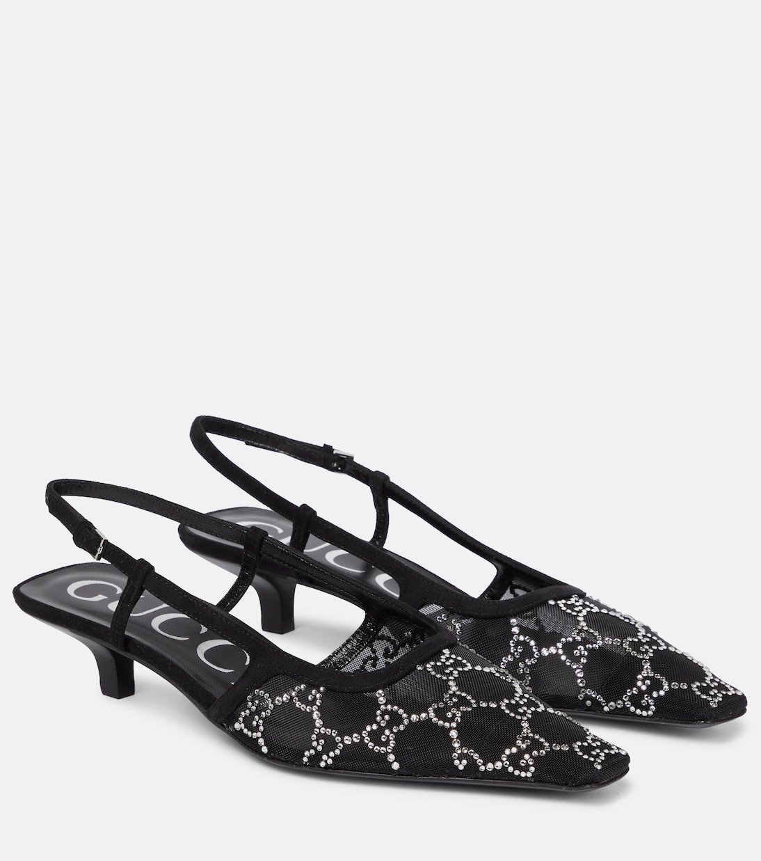 Escarpins Gucci Aria en résille noire avec cristaux GG