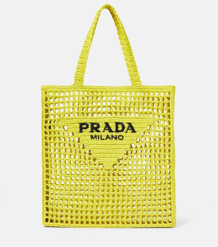 Sac Cabas Prada en Raphia Crocheté Cedro