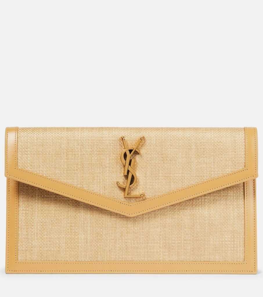 Pochette Uptown en raphia et cuir