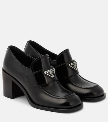 Escarpins Prada Chocolate Flow en cuir noir avec talons blocs et logo subtil – Image 4