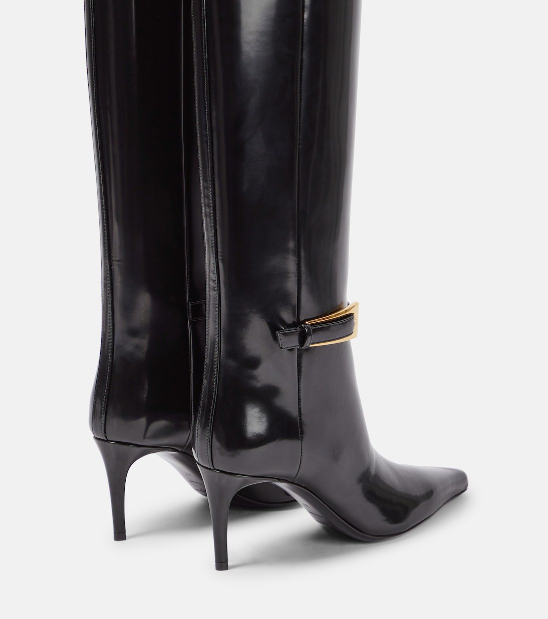 Bottes hautes Yves Saint Laurent en cuir noir – Boucle dorée – Image 3