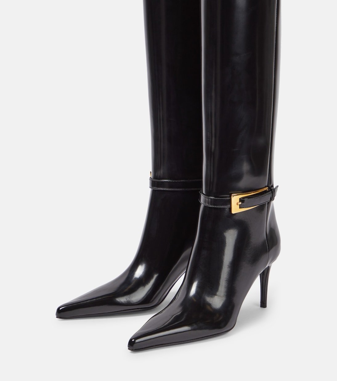 Bottes hautes Yves Saint Laurent en cuir noir – Boucle dorée – Image 5