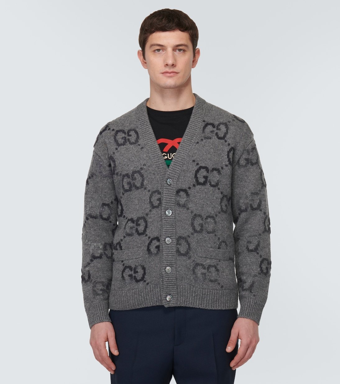 Cardigan Jumbo GG intarsia en laine mélangée